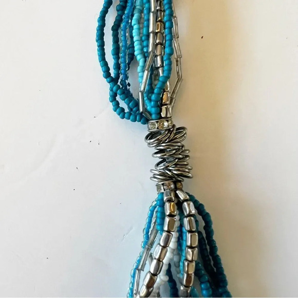 Vintage Glass Bead‎ Twist Necklace Boho Summer Beachy Vibes 30” Turquoise Silver - Picture 4 of 6